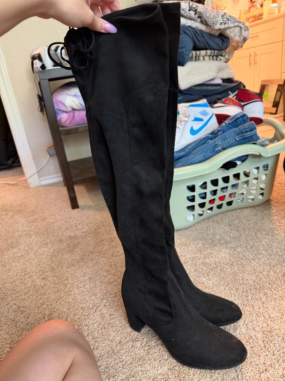 Marc Fisher Black Suede Over-the-Knee Block Heel Boots